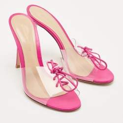 Pre Owned Gianvito Rossi Transparent/Pink PVC and Leather Lace Up Slide Sandals Size 39