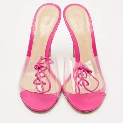 Pre Owned Gianvito Rossi Transparent/Pink PVC and Leather Lace Up Slide Sandals Size 39