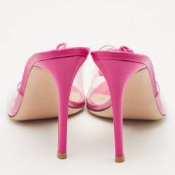 Pre Owned Gianvito Rossi Transparent/Pink PVC and Leather Lace Up Slide Sandals Size 39
