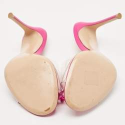 Pre Owned Gianvito Rossi Transparent/Pink PVC and Leather Lace Up Slide Sandals Size 39