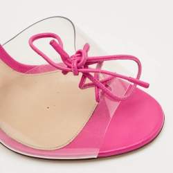 Pre Owned Gianvito Rossi Transparent/Pink PVC and Leather Lace Up Slide Sandals Size 39