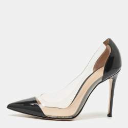 Pre Owned Gianvito Rossi Black Patent Leather and PVC Plexi Pumps Size 39
