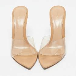 Pre Owned Gianvito Rossi Beige PVC Elle Slide Sandals Size 36.5