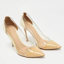 Pre Owned Gianvito Rossi Beige/Transparent Patent Leather and PVC Plexi Pointed Toe Pumps Size 36