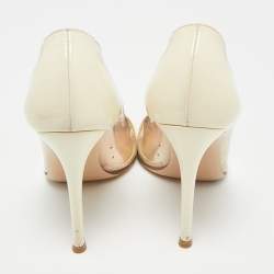 Pre Owned Gianvito Rossi Beige/Transparent Patent Leather and PVC Plexi Pointed Toe Pumps Size 36