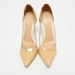 Pre Owned Gianvito Rossi Beige/Transparent Patent Leather and PVC Plexi Pointed Toe Pumps Size 36