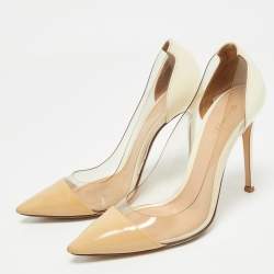 Pre Owned Gianvito Rossi Beige/Transparent Patent Leather and PVC Plexi Pointed Toe Pumps Size 36