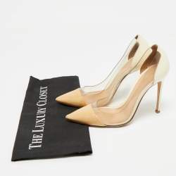 Pre Owned Gianvito Rossi Beige/Transparent Patent Leather and PVC Plexi Pointed Toe Pumps Size 36