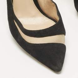 Pre Owned Gianvito Rossi Black Mesh and Suede Pointed Toe Pumps Size 37