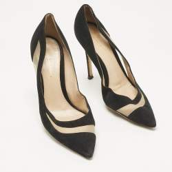 Pre Owned Gianvito Rossi Black Mesh and Suede Pointed Toe Pumps Size 37