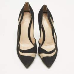 Pre Owned Gianvito Rossi Black Mesh and Suede Pointed Toe Pumps Size 37