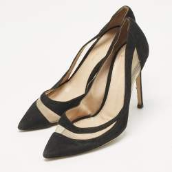 Pre Owned Gianvito Rossi Black Mesh and Suede Pointed Toe Pumps Size 37