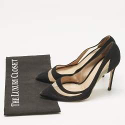 Pre Owned Gianvito Rossi Black Mesh and Suede Pointed Toe Pumps Size 37
