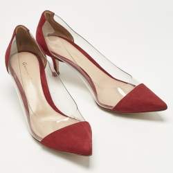 Pre Owned Gianvito Rossi Red/Transparent Suede and PVC Plexi Pumps Size 39.5