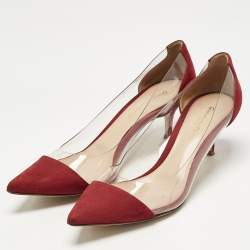 Pre Owned Gianvito Rossi Red/Transparent Suede and PVC Plexi Pumps Size 39.5