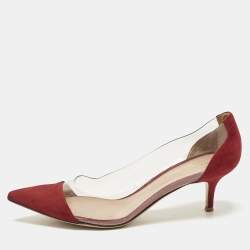 Pre Owned Gianvito Rossi Red/Transparent Suede and PVC Plexi Pumps Size 39.5