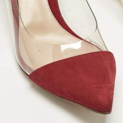 Pre Owned Gianvito Rossi Red/Transparent Suede and PVC Plexi Pumps Size 39.5