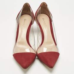 Pre Owned Gianvito Rossi Red/Transparent Suede and PVC Plexi Pumps Size 39.5