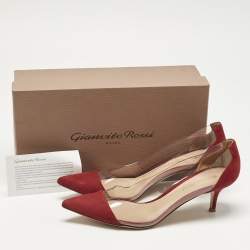 Pre Owned Gianvito Rossi Red/Transparent Suede and PVC Plexi Pumps Size 39.5