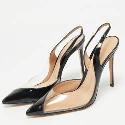 Pre Owned Gianvito Rossi Black Patent Leather and PVC Plexi Slingback Pumps Size 40