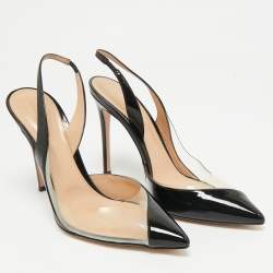 Pre Owned Gianvito Rossi Black Patent Leather and PVC Plexi Slingback Pumps Size 40