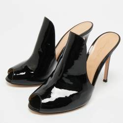 Pre Owned Gianvito Rossi Black Patent Leather Peep Toe Slide Sandals Size 40