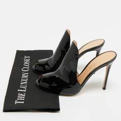 Pre Owned Gianvito Rossi Black Patent Leather Peep Toe Slide Sandals Size 40