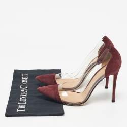 Pre Owned Gianvito Rossi Burgundy Suede and PVC Plexi Pumps Size 39