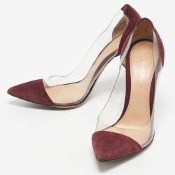 Pre Owned Gianvito Rossi Burgundy Suede and PVC Plexi Pumps Size 39