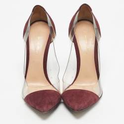 Pre Owned Gianvito Rossi Burgundy Suede and PVC Plexi Pumps Size 39