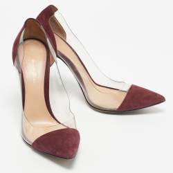 Pre Owned Gianvito Rossi Burgundy Suede and PVC Plexi Pumps Size 39