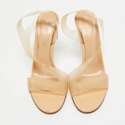 Pre Owned Gianvito Rossi Beige PVC Metropolis Slingback Sandals Size 37.5