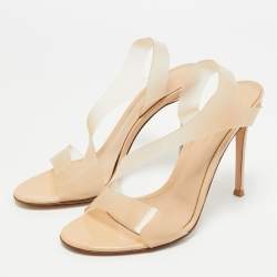 Pre Owned Gianvito Rossi Beige PVC Metropolis Slingback Sandals Size 37.5