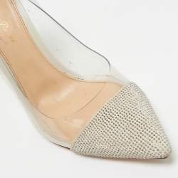 Pre Owned Gianvito Rossi PVC And Suede Stud Embellished Plexi Pumps Size 38.5