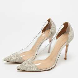 Pre Owned Gianvito Rossi PVC And Suede Stud Embellished Plexi Pumps Size 38.5