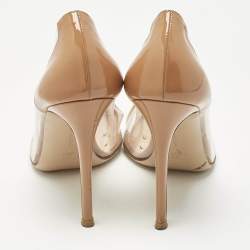 Pre Owned Gianvito Rossi Cream/Beige Patent Leather and PVC Plexi Pumps Size 39.5