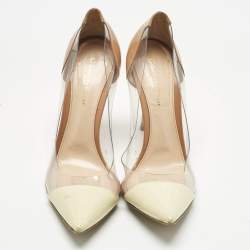 Pre Owned Gianvito Rossi Cream/Beige Patent Leather and PVC Plexi Pumps Size 39.5
