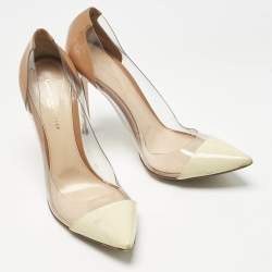 Pre Owned Gianvito Rossi Cream/Beige Patent Leather and PVC Plexi Pumps Size 39.5