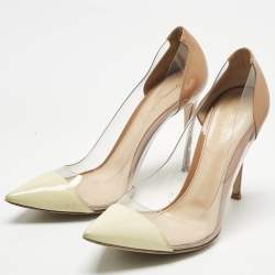 Pre Owned Gianvito Rossi Cream/Beige Patent Leather and PVC Plexi Pumps Size 39.5