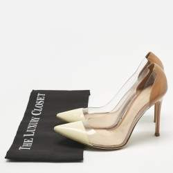 Pre Owned Gianvito Rossi Cream/Beige Patent Leather and PVC Plexi Pumps Size 39.5