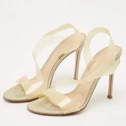 Pre Owned Gianvito Rossi Metallic Gold PVC Metropolis Slingback Sandals Size 37.5