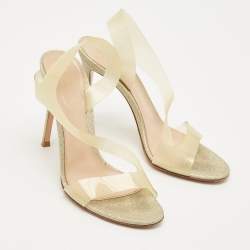 Pre Owned Gianvito Rossi Metallic Gold PVC Metropolis Slingback Sandals Size 37.5