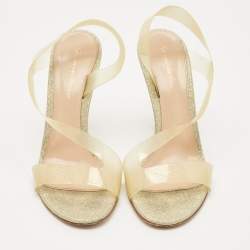 Pre Owned Gianvito Rossi Metallic Gold PVC Metropolis Slingback Sandals Size 37.5