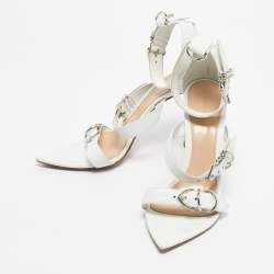 Pre Owned Gianvito Rossi White Leather Belted Ankle-Strap Sandals Size 38