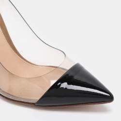 Pre Owned Gianvito Rossi Nude/Black Patent Leather And PVC Plexi Pointed Toe Pumps Size 35