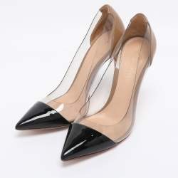 Pre Owned Gianvito Rossi Nude/Black Patent Leather And PVC Plexi Pointed Toe Pumps Size 35