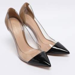 Pre Owned Gianvito Rossi Nude/Black Patent Leather And PVC Plexi Pointed Toe Pumps Size 35