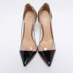 Pre Owned Gianvito Rossi Nude/Black Patent Leather And PVC Plexi Pointed Toe Pumps Size 35