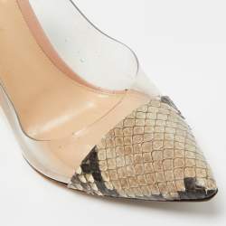 Pre Owned Gianvito Rossi Transparent/Beige PVC and Python Leather Plexi Pumps Size 39.5
