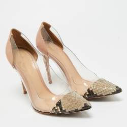 Pre Owned Gianvito Rossi Transparent/Beige PVC and Python Leather Plexi Pumps Size 39.5